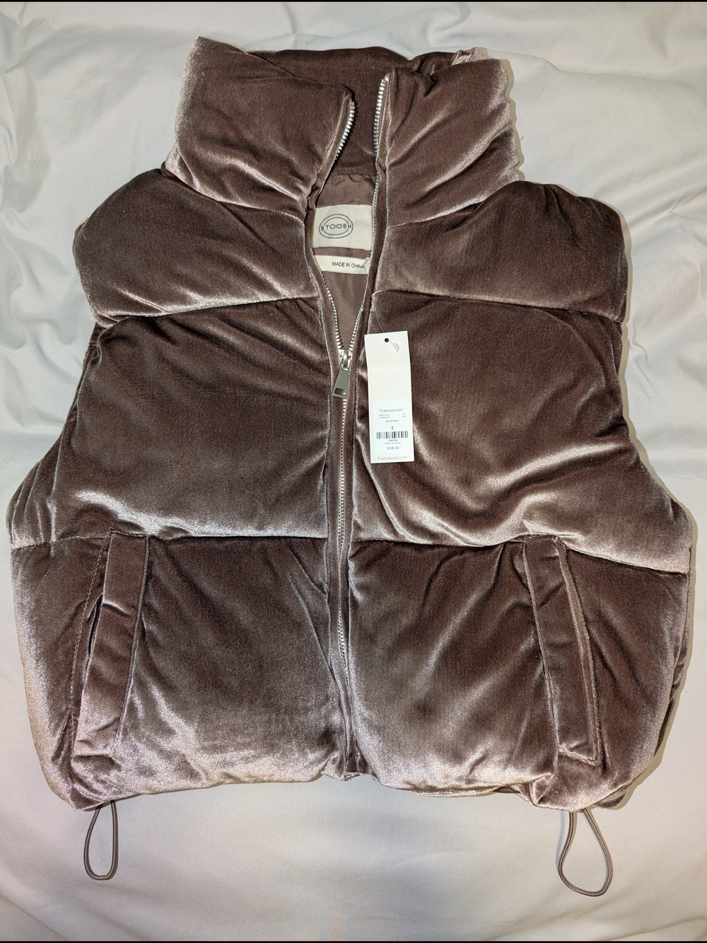 🤎 Cropped Metallic Brownish Velvet Puffer Vest